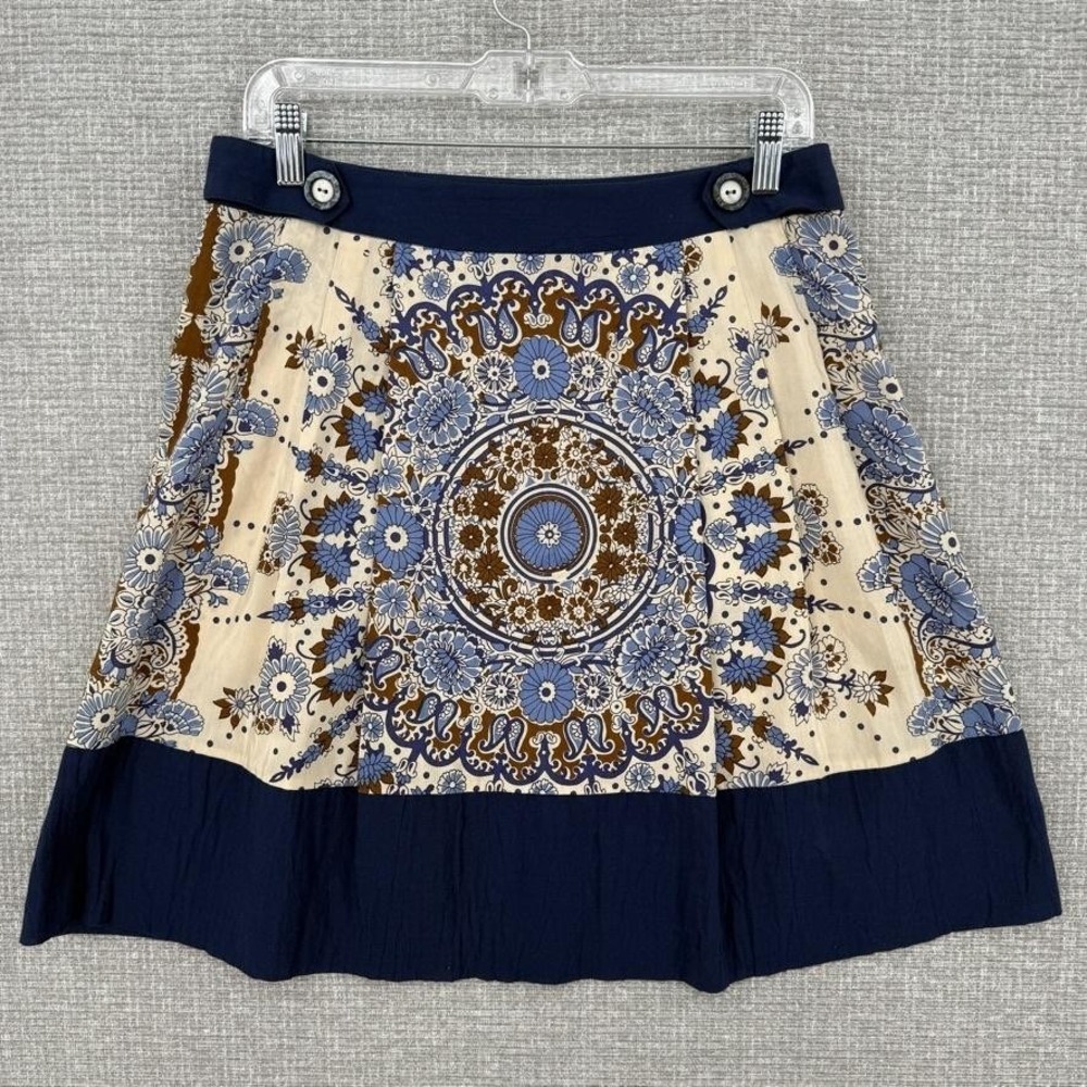 Alice & Trixie Skirt Womens M Blue Floral Medallion Silk A Line Boho Summer